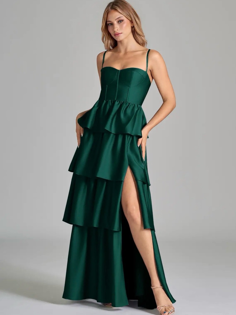 Azazie Emerald Strapless Tiered Maxi Gown - Picture 13 of 14